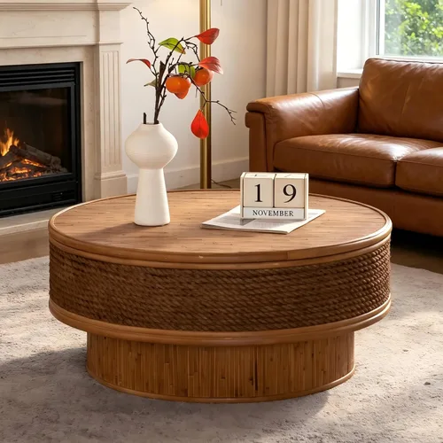 Miniatura 16 de KEVINSPACE Mesa auxiliar negra con borde dorado en la parte inferior, mesa de centro redonda para espacios pequeños, mesa auxiliar de madera mesita