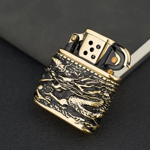 Miniatura 5 de Armadura dragón chino creativo estilo antiguo brazo de elevación queroseno resistente al viento encendedor (dorado)