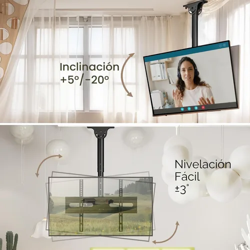 Miniatura 3 de AX WABER - Soporte de techo ajustable para TV con montaje de pantalla plana para televisores LCD LED OLED 4K de 26-65 pulgadas, montaje de techo