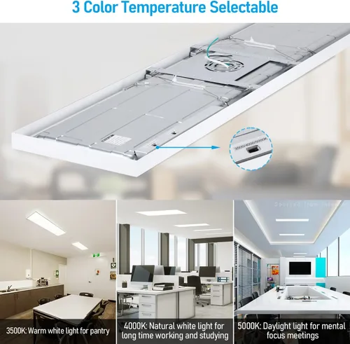 Miniatura 2 de LEONLITE 3CCT - Luz LED de panel plano de 120 V, 1 x 4 pies, luz de techo de montaje en superficie, 46 W/40 W/30 W, 4600 lm, luz de techo integrada