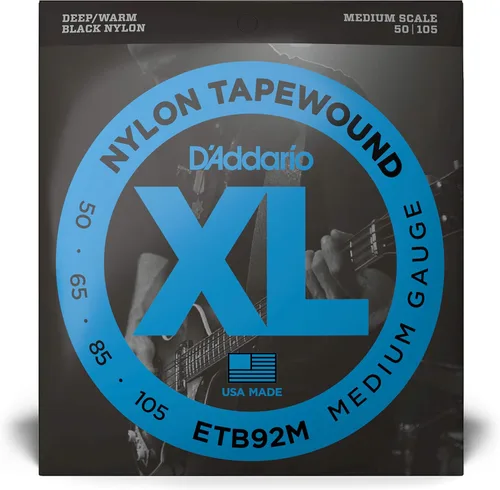 Miniatura 2 de D'Addario Cuerdas para Bajo, Enrolladas en Cinta Negra de Nylon, ETB92M, Escala Media, Calibre Medio 50-105, Juego de 4 Cuerdas, Paquete de 1