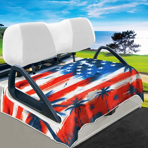 Miniatura 9 de YOKYHOM Fundas de asiento de carrito de golf con bandera estadounidense para 2/4 plazas, manta patriótica de Estados Unidos mantiene los asientos
