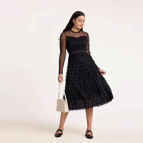 Miniatura 2 de Vestidos midi de gasa de manga larga para mujer, con capas, para invitadas de boda, cóctel, baile, fiesta de noche