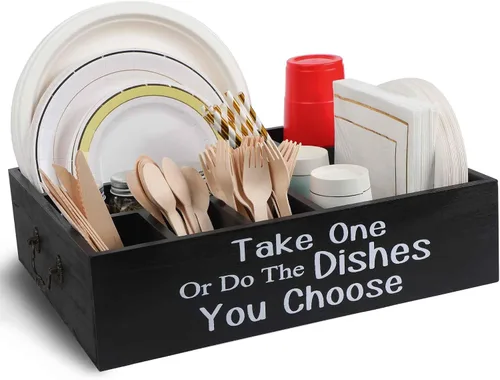 Miniatura 7 de Soporte pequeño para platos de papel, organizador de utensilios para encimera, cubiertos de cocina, tazas, tenedores, cucharas, platos, servilletas