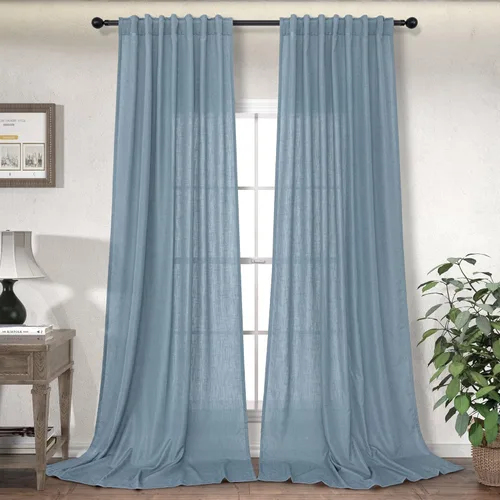 Miniatura 31 de Cortinas Largas de Lino de Lino 108 Pulgadas de Longitud para Sala de Estar 2 Paneles Bolsillo de Pestaña Trasera Cortinas Grandes para Ventana Saco