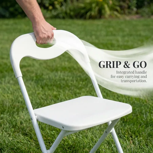 Miniatura 6 de Huacan Paquete de 6 sillas plegables blancas, asiento comercial portátil para eventos, fiestas, bodas y uso doméstico, resistente, capacidad