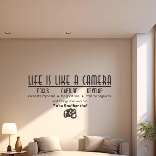 Adhesivo decorativo para pared, diseño de la vida artística es como una cámara, vinilo con cita de fotografía, decoración de pared extraíble