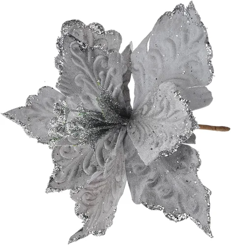 Miniatura 8 de 6 adornos para árbol de Navidad de Pascua con purpurina, flores artificiales de Navidad, accesorios florales con tallo, flores de franela sintética