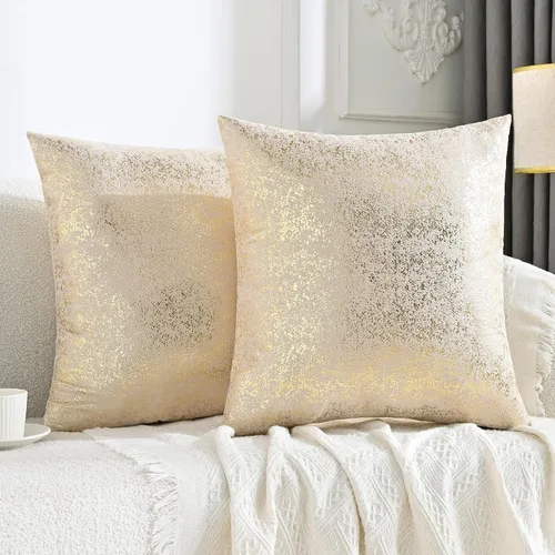 Miniatura 21 de JELLYMONI Juego de 2 fundas de almohada decorativas brillantes, fundas de almohadas decorativas con purpurina dorada de 16 x 16 pulgadas para sala