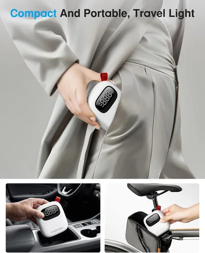 Miniatura 2 de Mini bomba de aire, inflador de neumáticos portátil de 150 PSI con medidor de presión digital, compatible con válvulas Presta y Schrader