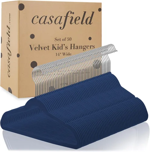 Miniatura 4 de Casafield 50 perchas de terciopelo para niños, tamaño de 14 pulgadas para ropa infantil, color azul rey Azul real