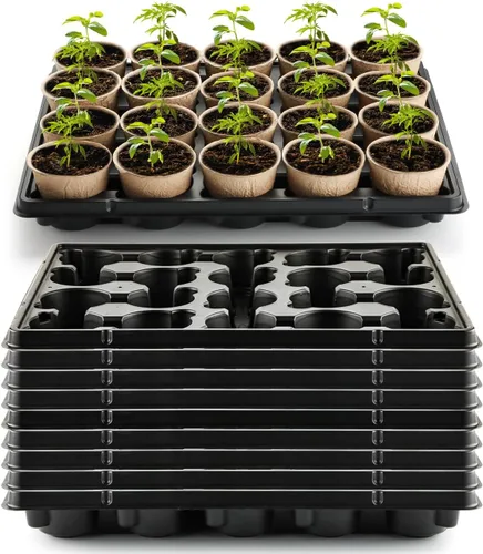 Miniatura 16 de RooTrimmer Bandejas redondas de 12 celdas para macetas de semillero gruesas y duraderas, bandejas de transporte para sostener macetas de 4 pulgadas
