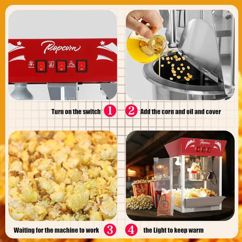 Miniatura 5 de Máquina de palomitas de maíz de 12 onzas (rojo) - Máquina de palomitas de maíz para encimera, 3 interruptores fáciles, hace hasta 48-60 tazas