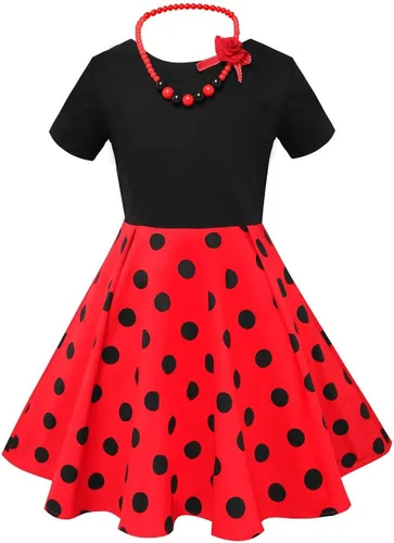 gogoparti Vestido vintage para niñas, vestidos para ocasiones especiales con collar, vestido de lunares para niños, vestido de fiesta retro de los