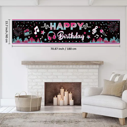 Miniatura 2 de Cartel de feliz cumpleaños de 71 x 16 pulgadas, decoración grande de tela para fiesta musical, telón de fondo, telón de fondo para cabina de fotos