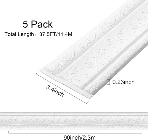 Miniatura 3 de TaoBary Moldura de espuma flexible autoadhesiva con borde 3D, líneas decorativas de pared adhesivas para despegar y pegar, para el hogar, oficina