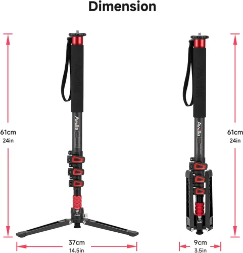 Miniatura 9 de Avella C324D fibra de carbono 67 pulgadas cámara monopod profesional telescópica video monopods base trípode para Canon Nikon Sony Olympus Panasonic