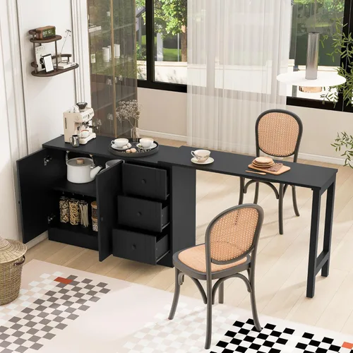 Miniatura 11 de Merax Aparador de buffet de madera moderna con 2 puertas, armario de almacenamiento independiente de estilo casa de campo, mesa consola para sala