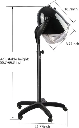 Miniatura 3 de Secador de pelo profesional con capucha de 1000 W, secador de pelo con tapa y ruedas, la temperatura y el tiempo son ajustables, adecuado para salón