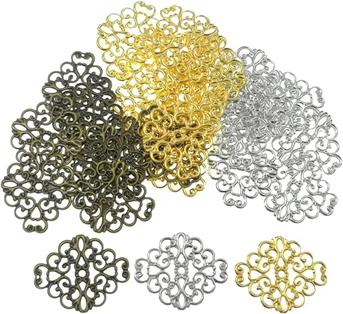 Miniatura 11 de ALIMITOPIA 30 conectores colgantes de filigrana, suministros de decoración de laminado de metal para bricolaje, horquilla, aretes, disfraces
