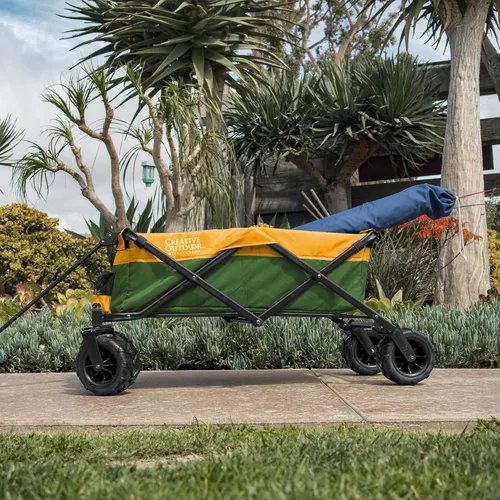 Miniatura 4 de Creative Outdoor - Carrito plegable todo terreno para exteriores, playa, parque, jardín, portón trasero, verde y amarillo