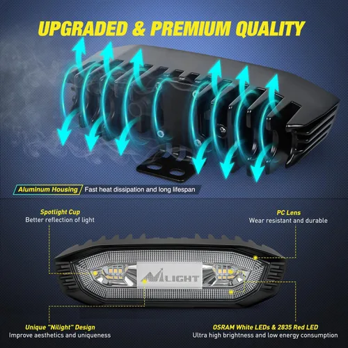 Miniatura 5 de Nilight - Luz de freno LED de persecución para UTV, universal para barra de enrollado de 1.75"-2.0", luces de marcha, intermitentes, carga y reversa