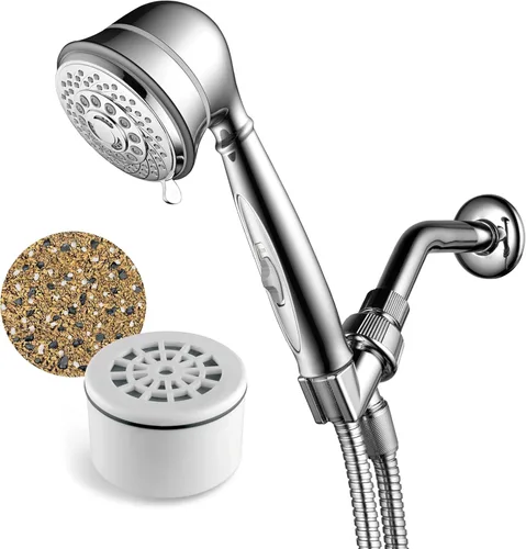 AquaCare by Hotel Spa - Cabezal de ducha de mano filtrado de 7 ajustes con interruptor de pausa patentado de encendido/apagado y cartucho de filtro