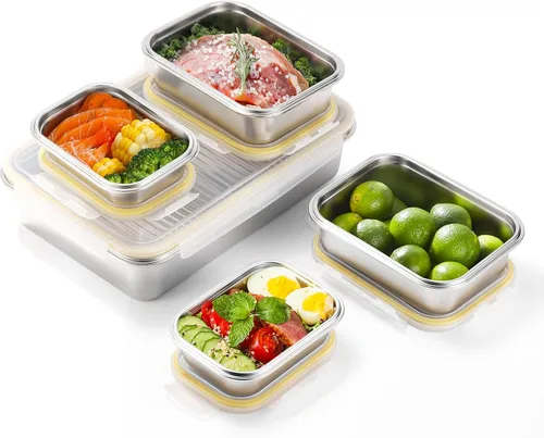 Miniatura 2 de Contenedores de acero inoxidable 18/8 para almacenamiento de alimentos, juego de recipientes para preparación de comidas, bandeja para hornear, a