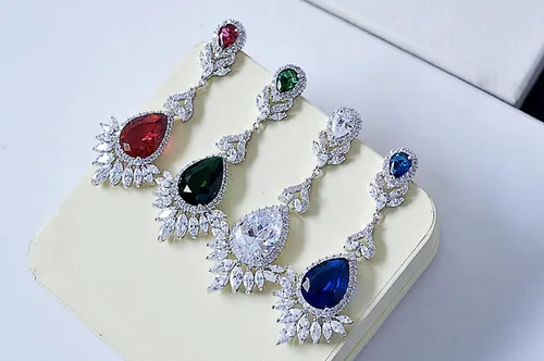 Miniatura 3 de Aretes colgantes de cristal AAAAA Australia chapados en oro blanco para boda, dama de honor, lágrima transparente, circonita cúbica, para mujeres