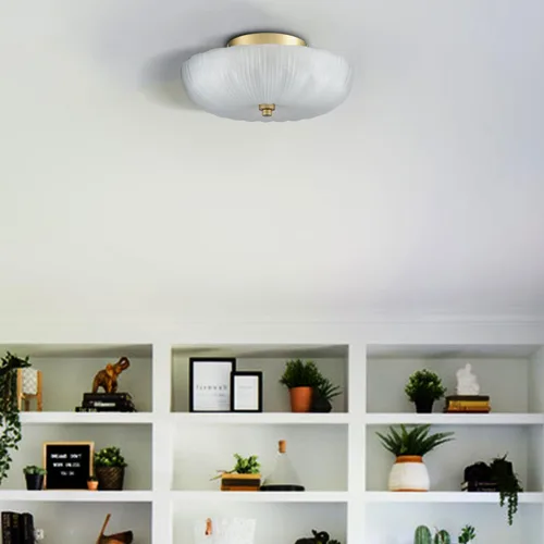 Miniatura 3 de DIRYZON Lámpara de techo semiempotrada de 12 pulgadas, luces de techo modernas, lámpara de techo de latón de 3 luces con vidrio esmerilado