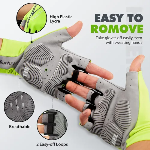 Miniatura 6 de Hikenture Guantes de ciclismo para hombre, guantes de bicicleta, guantes de ciclismo acolchados de 0.197in, guantes de bicicleta de medio dedo