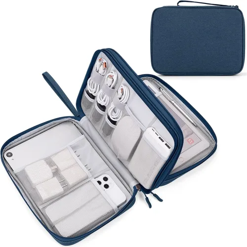 Miniatura 63 de FYY Organizador electrónico, organizador de cables de viaje, bolsa de transporte para accesorios electrónicos, portátil, impermeable, doble capa