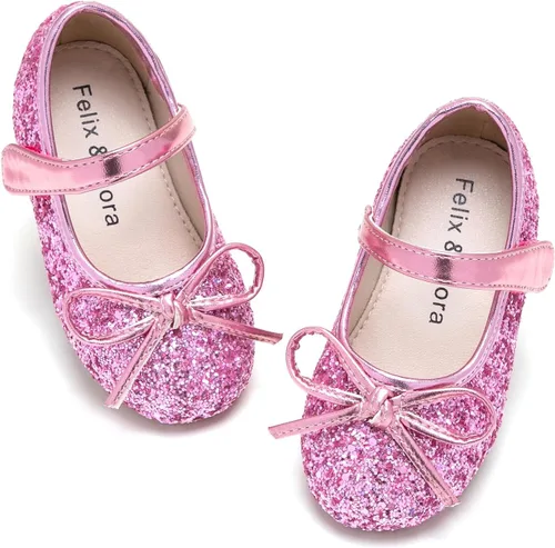 Felix & Flora - Zapatos bajos de vestir con flores para niña pequeña, tipo bailarina, para fiesta, escuela o boda
