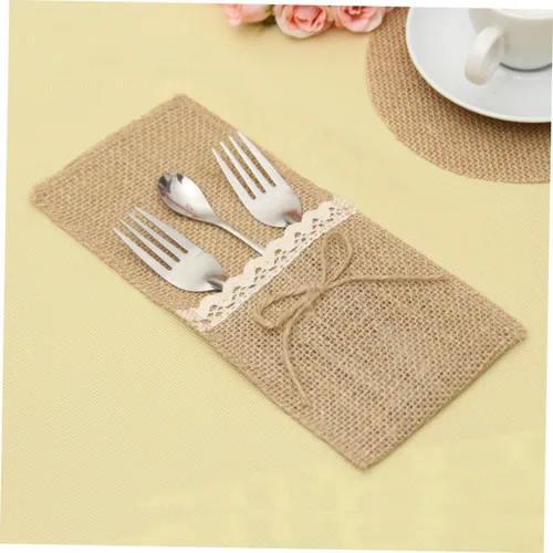 Miniatura 6 de Abaodam 40 piezas de arpillera natural, soportes para utensilios, cuchillos, tenedores, bolsas de arpillera, servilleteros para decoración de fiesta