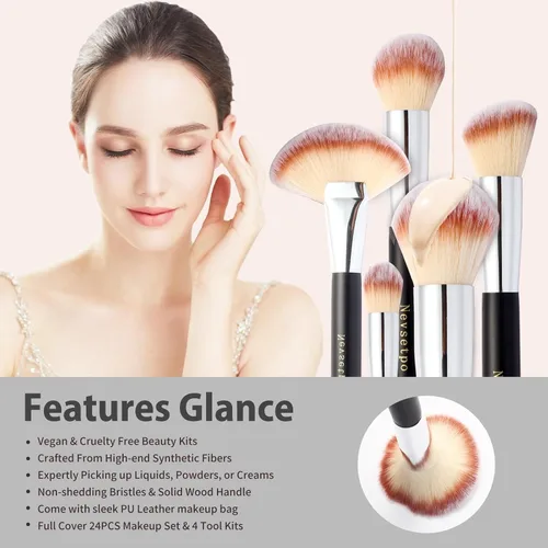 Miniatura 3 de Juego de brochas de maquillaje para mujeres, 28 piezas. Incluye 24 brochas de maquillaje, 2 esponjas grandes para mezclar, 1 espátula