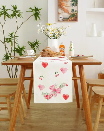 Miniatura 30 de Camino de mesa para el día de San Valentín, decoración del día de San Valentín, 70 pulgadas de largo, bordado rojo y rosa, camino de mesa de corazón