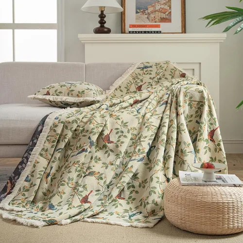 Miniatura 5 de vctops Fundas de sofá jacquard vintage para sofá seccional patrón de pájaros funda de sofá con flecos para perros fundas de sofá de dos plazas funda