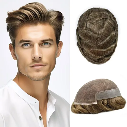 Miniatura 56 de FACE MIRACLE - Tupé frontal de encaje francés para hombres, sistema de reemplazo de cabello humano de encaje con pieza de pelo de poliuretano