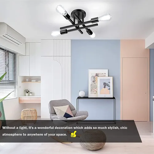 Miniatura 6 de TOBUSA Lámpara de techo semiempotrada color negro mate, moderna Sputnik cerca del techo, lámpara de techo para dormitorio, cocina, sala de estar