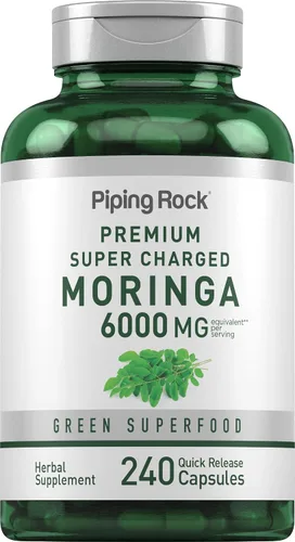 Piping Rock Suplemento Moringa Oleifera | 240 cápsulas | Extracto de hoja de alta potencia | Fórmula sin OMG y sin gluten
