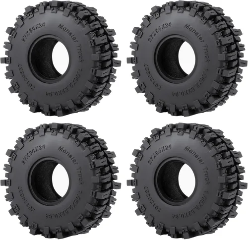 Miniatura 10 de Juego de 4 neumáticos de 1.0 pulgadas, neumáticos para terreno de barro de 2.520 x 0.945 in, de goma suave, compatibles con TRX4M AX24 Axial SCX24