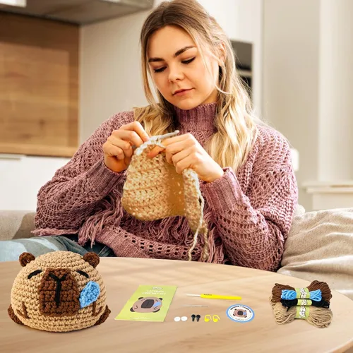 Miniatura 2 de Yeezhee Kit de ganchillo para principiantes, kit de animales de ganchillo con tutoriales en video paso a paso, kit de tejido para principiantes