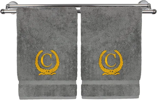 Miniatura 81 de Toalla de mano con monograma, regalo personalizado, 16 x 30 pulgadas, diseño de corona dorada bordada con letra blanca en toalla negra, extra