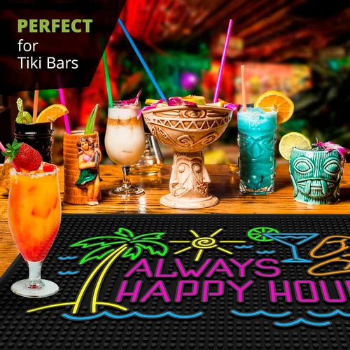 Miniatura 3 de Always Happy Hour - Tapete de barra de goma Tiki de 18 x 12 pulgadas para bar en casa, bar al aire libre, barra húmeda y encimera, tapete tropical
