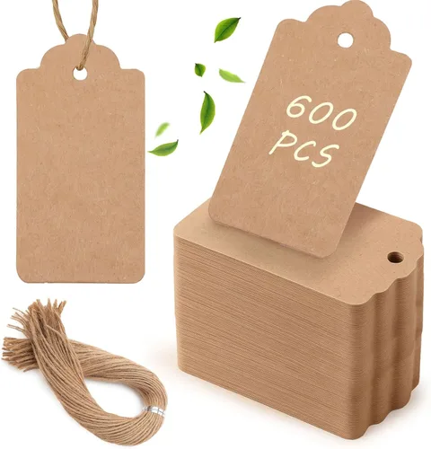 Miniatura 10 de SallyFashion 200 etiquetas de regalo con cuerda adjunta, etiquetas colgantes de papel kraft de 2 x 4 pulgadas para ropa, manualidades, boda, Mixto