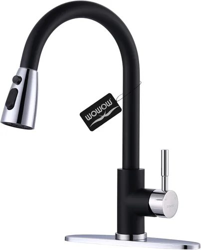 Miniatura 10 de WOWOW - Grifo de cocina cromado con rociador, grifo de fregadero de cocina extraíble de acero inoxidable con placa de cubierta, grifo de cocina
