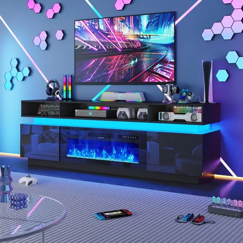 Miniatura 9 de chartustriable Soporte de TV LED para TV de 80 pulgadas, centro de entretenimiento alto moderno con tomas de corriente, soporte de TV de alto