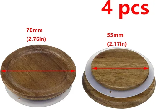 Miniatura 4 de Antrader 4 tapas de almacenamiento de madera, tapas de madera de boca regular para bolas, tarros Kerr y tarros Mason (2.76 pulgadas)