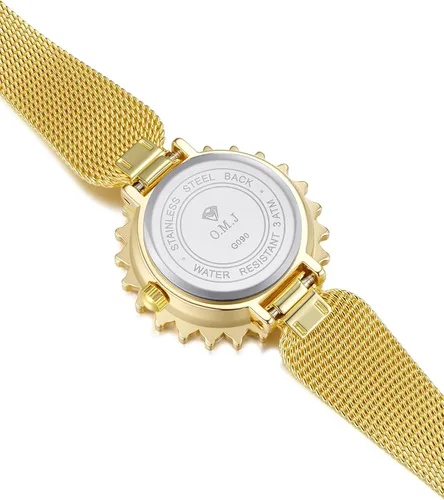 Miniatura 9 de Women's Gold Watch Crystal Bezel Mesh Band Mother of Pearl Dial