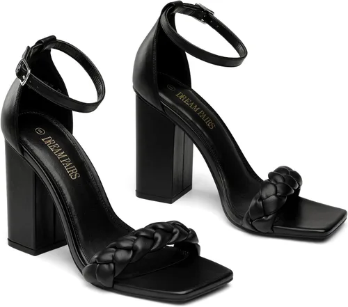 Miniatura 5 de DREAM PAIRS Tacones para Mujeres para Mujer Trenzados con Puntera Abierta, Correa en el Tobillo, Sandalias de Tacón Alto en Bloque Grueso